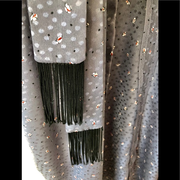 kimono style unisex one size fits most silky Steely gray & black trim - Picture 4 of 15